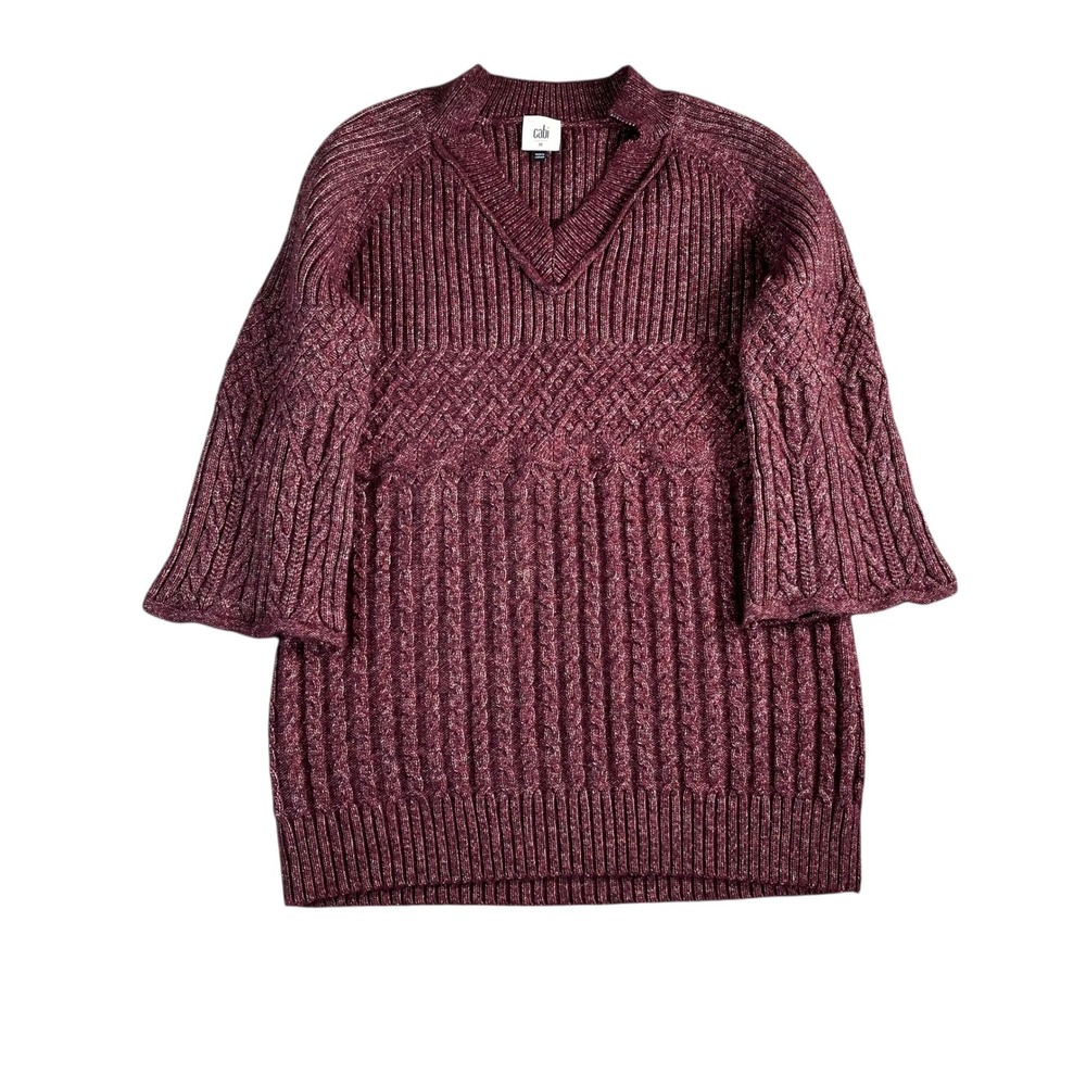 Cabi Women's Chime Cable Knit V-Neck Tunic Pullover Sweater Size Medium‎